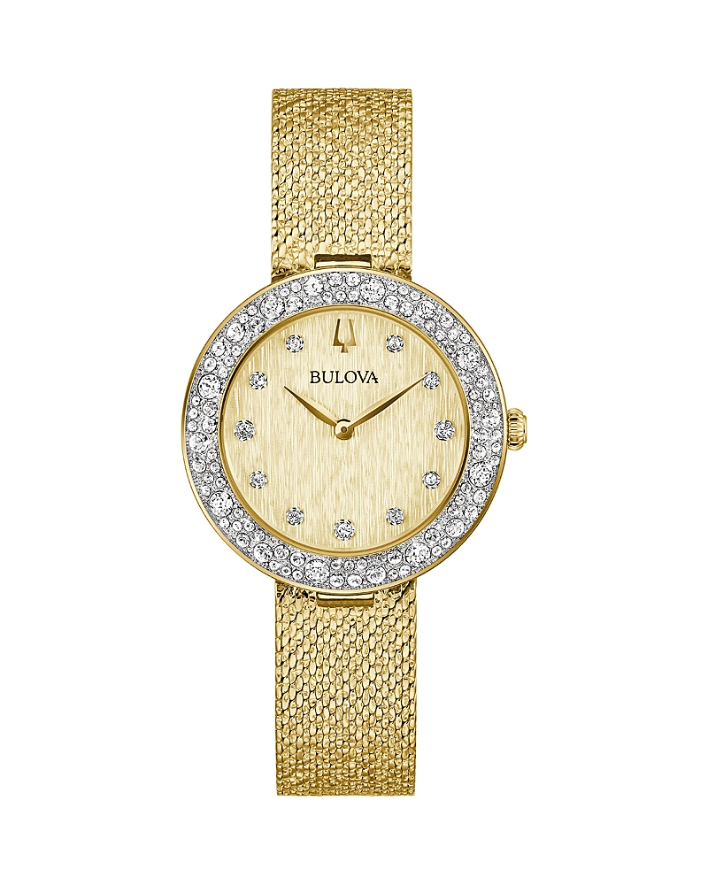 Bulova Crystal Womens Crystal Accent Gold Tone Stainless Steel Strap Watch 98l321 In Gold