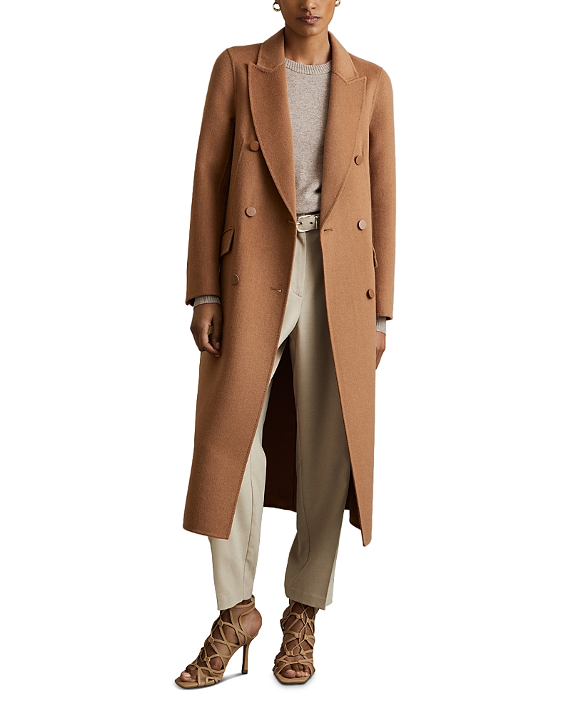 Reiss Toffee Wool Blend Double Breasted Blindseam Coat In Toffee