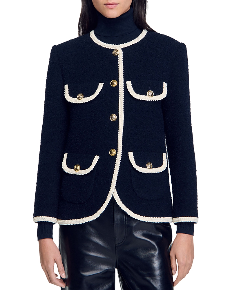Sandro Jill Tweed Contrast Trim Jacket