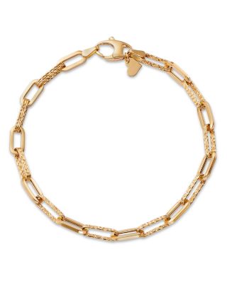 Bloomingdale's Fine Collection - Polished & Textured Oval Link Chain Bracelet in 14K Yellow Gold - Exclusive, Italy Campaign