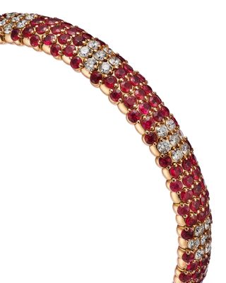 18K Rose Gold Stretch Collection Ruby & Diamond Flower Motif Bracelet - Exclusive