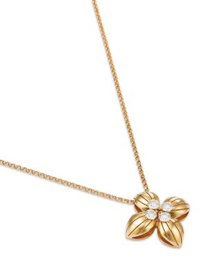 18K Yellow Gold Love in Verona Diamond Flower Pendant Necklace, 16-17" - Exclusive