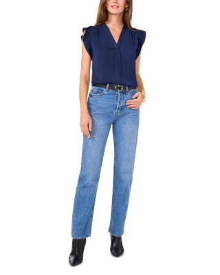 V Neck Flutter Sleeve Top