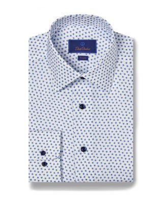 David Donahue - Cotton Geo Print Trim Fit Dress Shirt