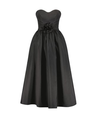 Strapless Faille A-Line Rose Detailed Midi Dress