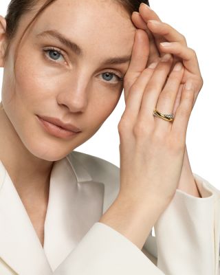 Crossover Two Row Ring in Sterling Silver with 14K Yellow Gold, 7.5mm