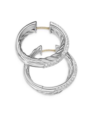 Crossover Hoop Earrings in Sterling Silver with Diamonds, 22.4mm