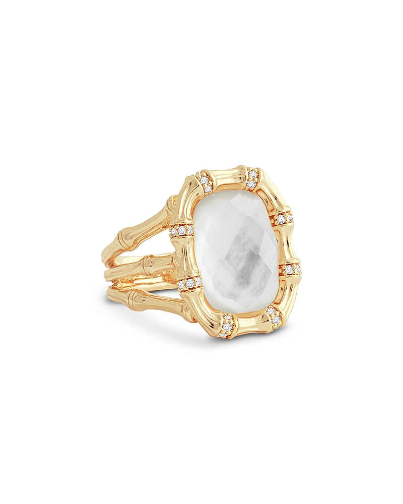 Anabel Aram Bamboo White Stone Statement Ring In 18k Gold Plated In White/gold