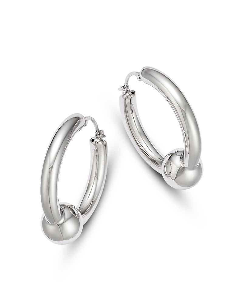 Bloomingdale's Fine Collection Large Tube Ball Hoop Earrings In Sterling Silver In Silver