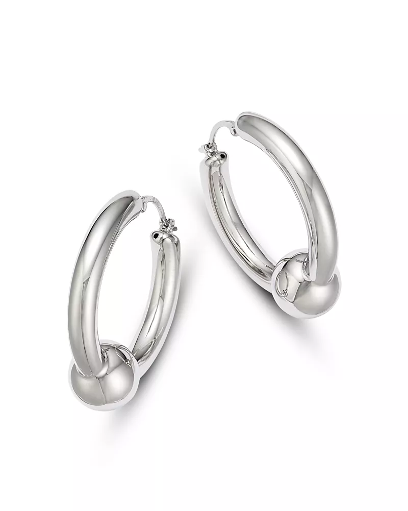 Bloomingdale's Fine Collection Large Tube Ball Hoop Earrings in Sterling Silver
