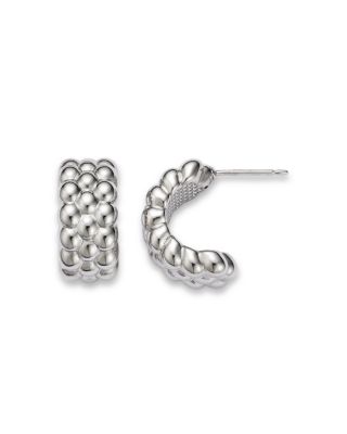 Multi Bead Half Hoop Earrings in Sterling Silver