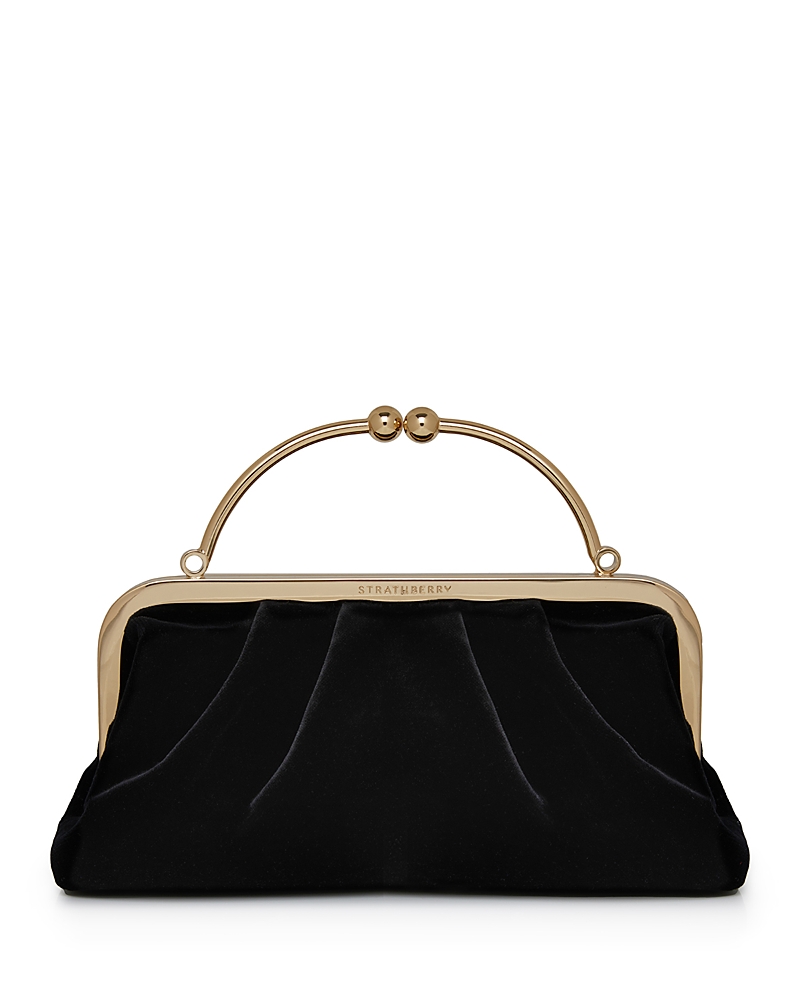 Strathberry Frame Black Velvet Clutch In Black