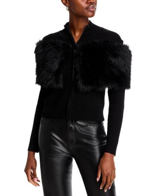 Adrienne Landau - Faux Fur Mock Neck Jacket