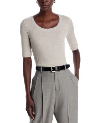 Majestic Elbow Sleeve Scoop Neck Tee in Azur