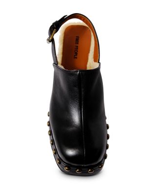 Women's Autumn Square Toe Studded & Faux Fur Trim High Heel Platform Clogs