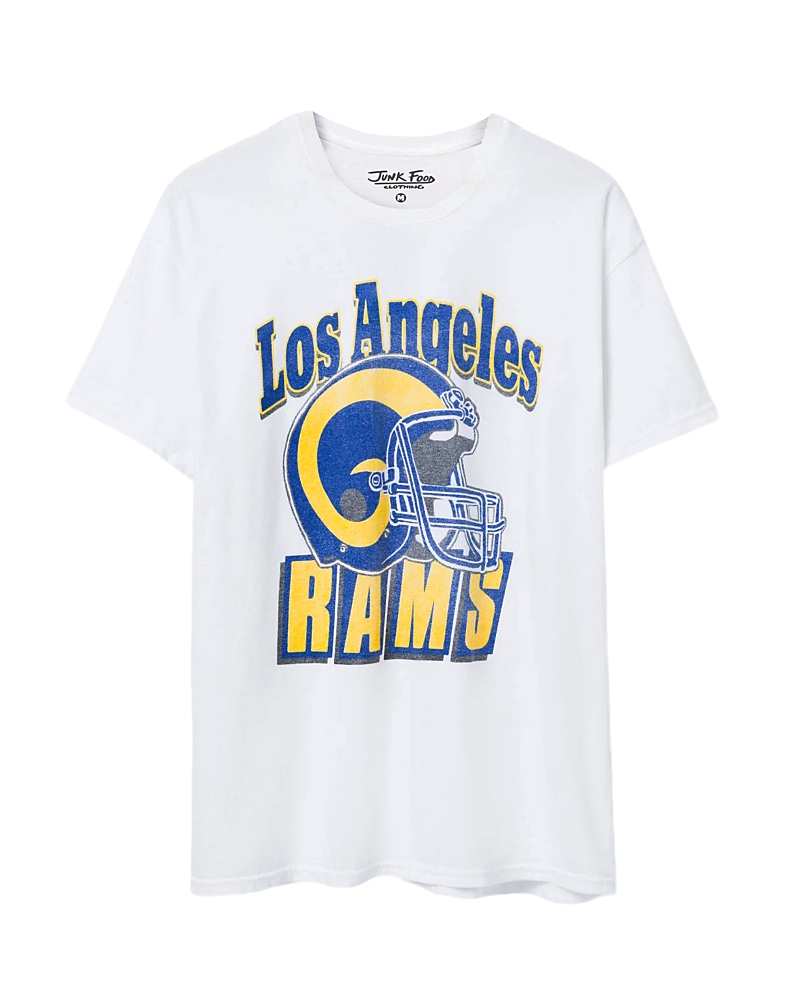 Junk Food Clothing Unisex Nfl Los Angeles Rams Throwback Helmet Flea Market Tee