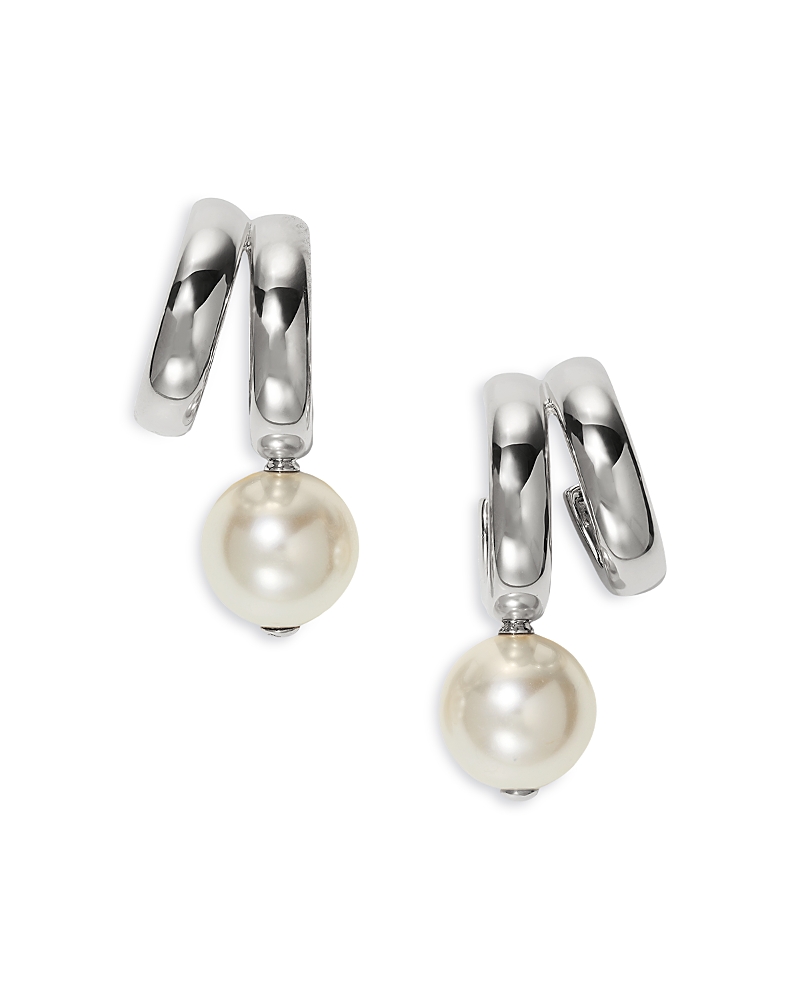 Nadri Imitation Pearl Spiral C Hoop Earrings