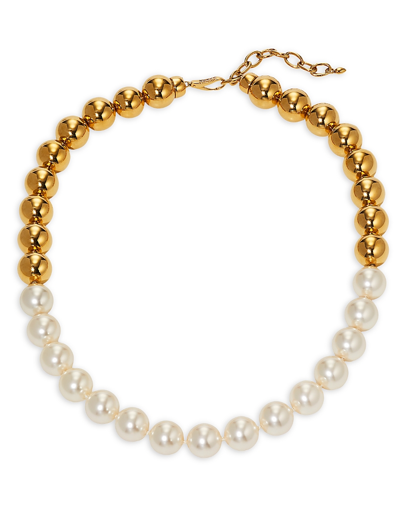 NADRI FARRAH IMITATION PEARL BEADED COLLAR NECKLACE IN 18K GOLD PLATED, 19