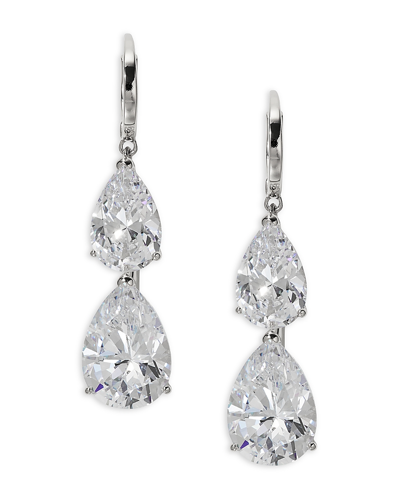 NADRI CUBIC ZIRCONIA PEAR DOUBLE DROP EARRINGS