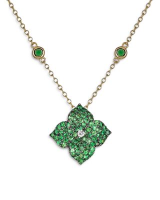 PIRANESI - 18K Yellow Gold Small Fiore Necklace with Green Tsavorite Garnets and Diamonds
