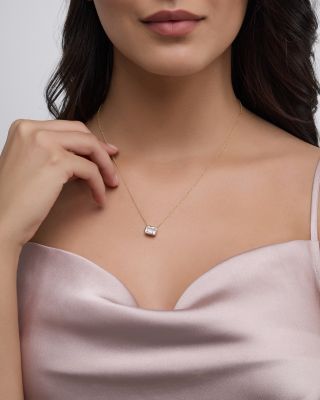 Certified Lab Grown Emerald Cut Diamond Bezel Set Pendant Necklace in 18K Yellow Gold, 2.0 tcw