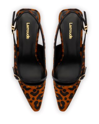 Women's Ines Pointed Toe Animal Print Calf Hair Mid Heel Slingback Pumps   