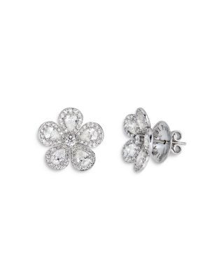 18K White Gold Classic Flower Earrings with Diamonds, 4.42 tcw