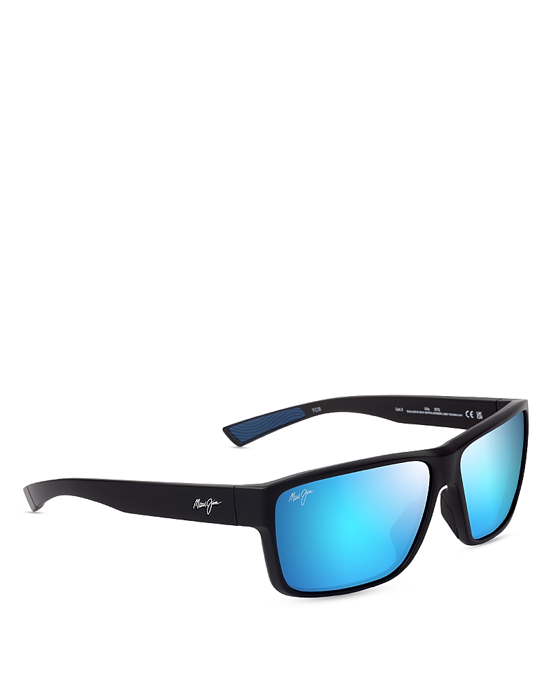 Maui Jim Uila Rectangular Wrap Sunglasses, 62mm In Matte Black
