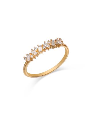 14K Yellow Gold Lab Grown Diamond Round & Baguette Linear Cluster Ring  