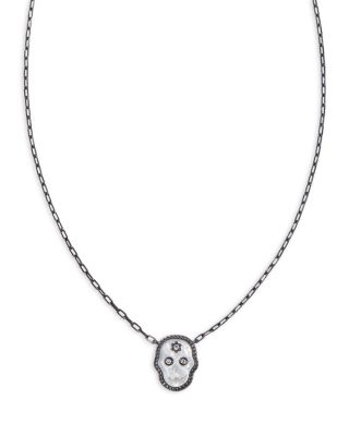 Pav&eacute; & Mother Of Pearl Skeleton Pendant Necklace, 16"-19"