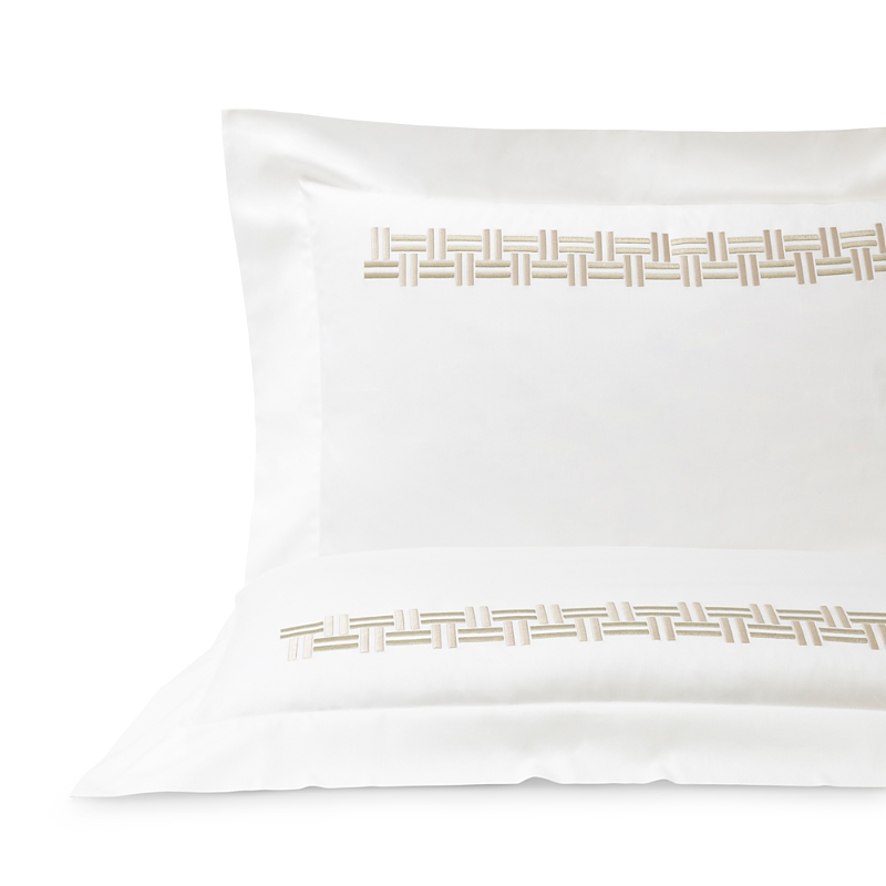 Frette Basketweave Embroidery Sham, Standard In Tranquil Green/beige