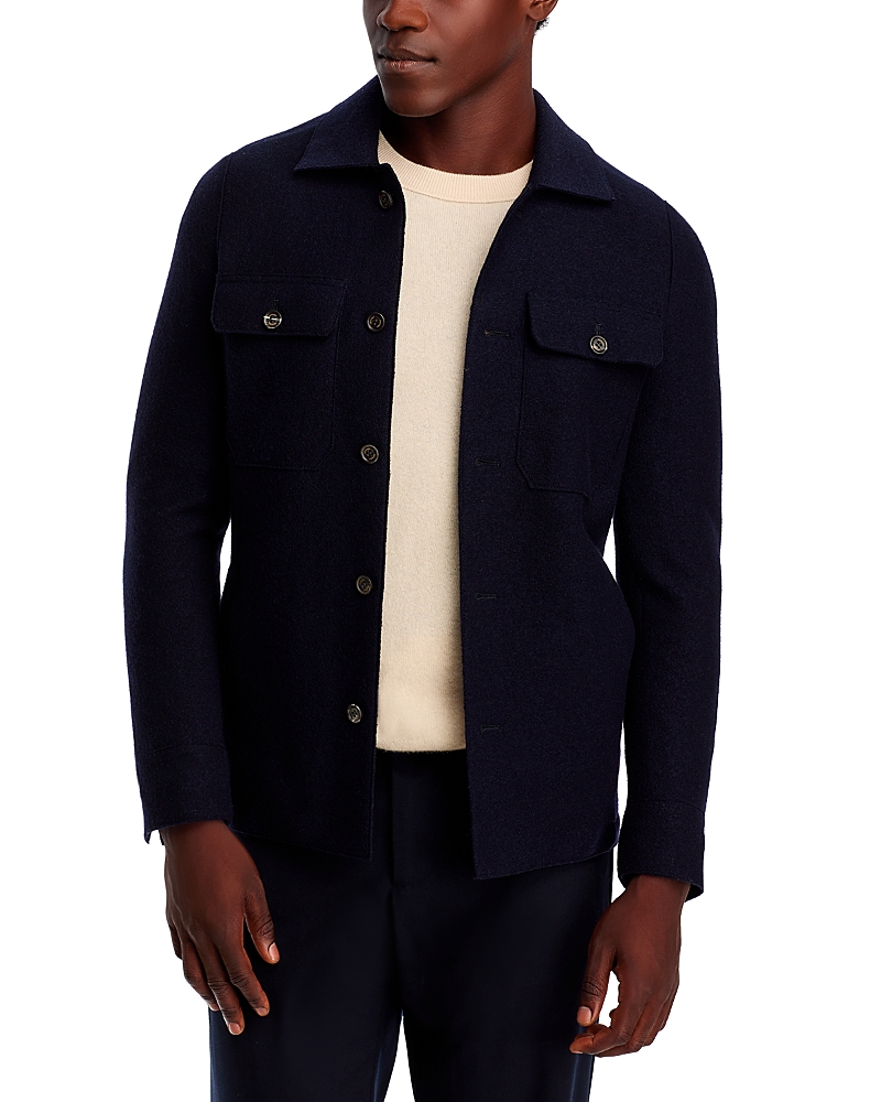 Eleventy Boiled Wool Shirt Jacket In Royal