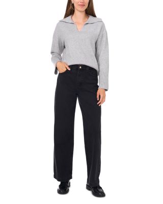 V Neck Spread Collar Sweater