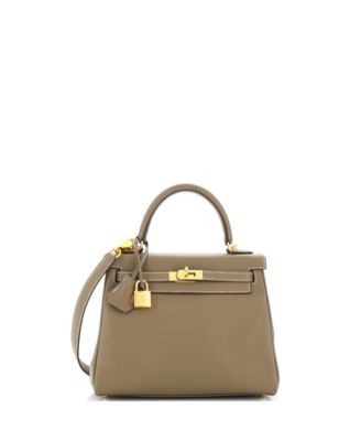 Pre-Owned Hermes Kelly 25 Handbag Grey Swift with Gold Hardware