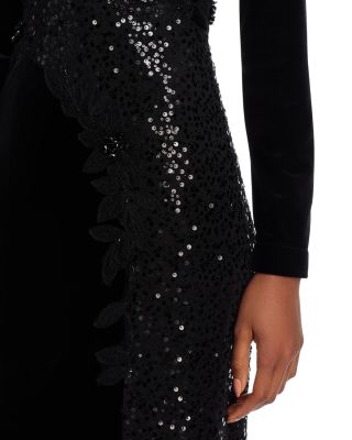 Sequined Inset Velvet Gown