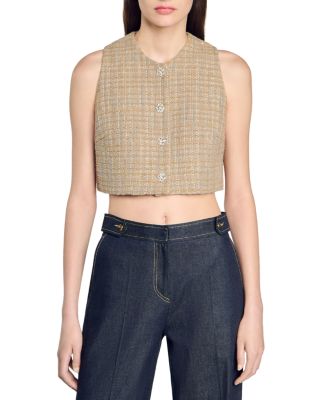 Sandro Javier Tweed Crop Top