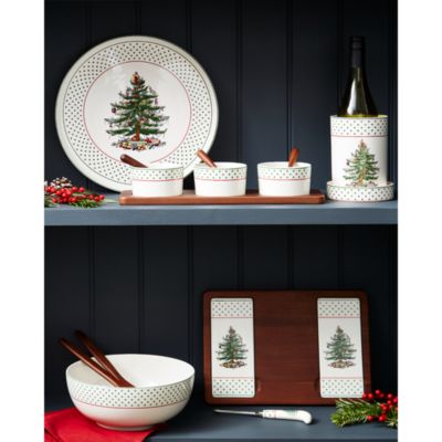 Christmas Tree Polka Dot 10" Serving Bowl & Wooden Servers
