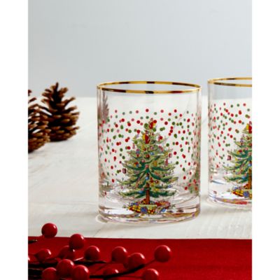 Christmas Tree Polka Dot Double Old Fashioned Glass, Set of 4