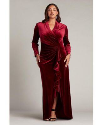 Plus Markum Long-Sleeve Velvet Flounce Gown