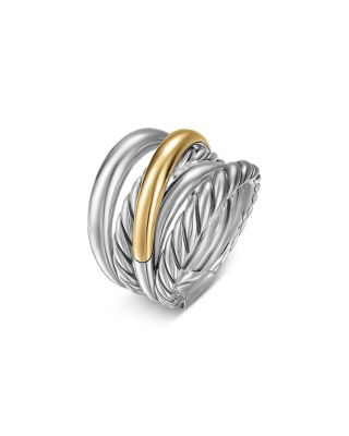 Crossover Five Row Ring in Sterling Silver with 14K Yellow Gold, 17.5mm