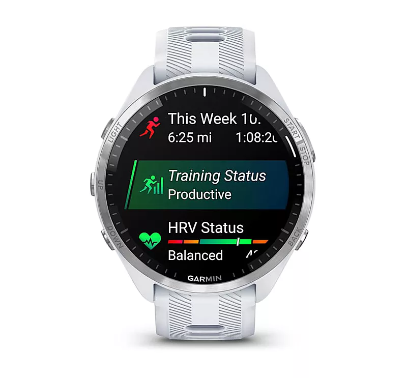 Garmin Forerunner 965 Watch, Whitestone/Powder Gray