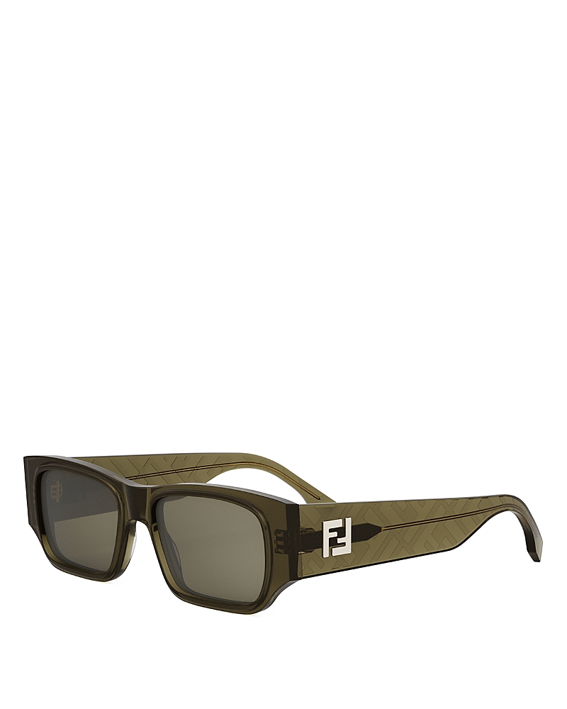Fendi Ff Squared Rectangular Sunglasses, 54mm In Green/green Solid