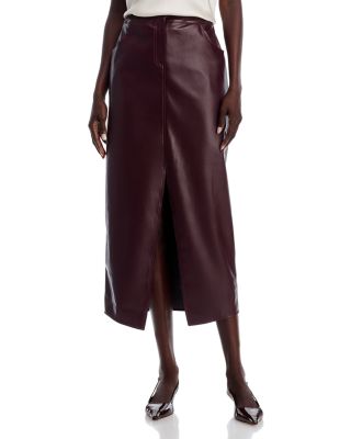 Misook - Faux Leather Front Slit Midi Skirt