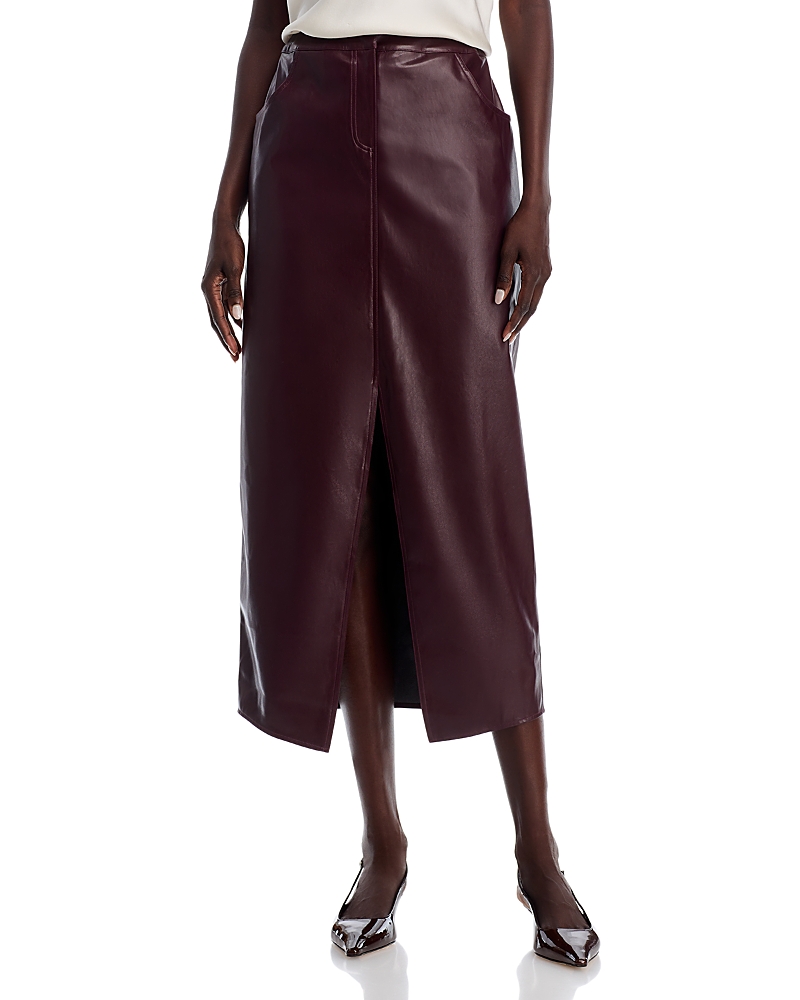 Misook Faux Leather Front Slit Midi Skirt