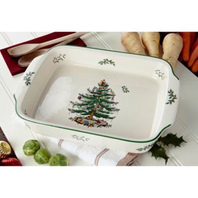 Christmas Tree Rectangular Handled Dish