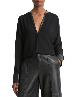Faux Leather Trim Blouse