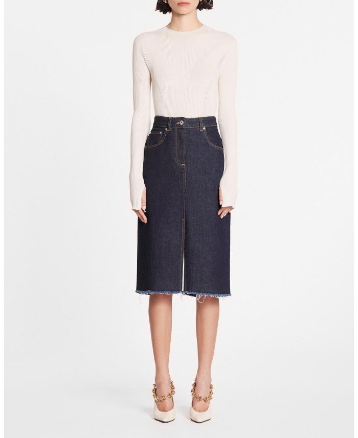 Mid-Length Straight Denim Skirt