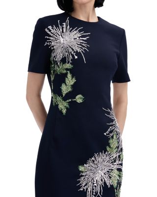 Oscar de la Renta Crystal Embroidered Dandelion Midi Dress