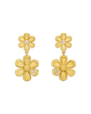 Temple St. Clair - 18K Yellow Gold FJ Diamond Flower Drop Earrings