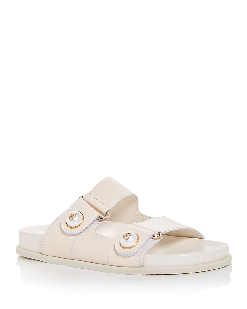 Jimmy Choo Fayence Faux Pearl-embellished Raffia Slides In White